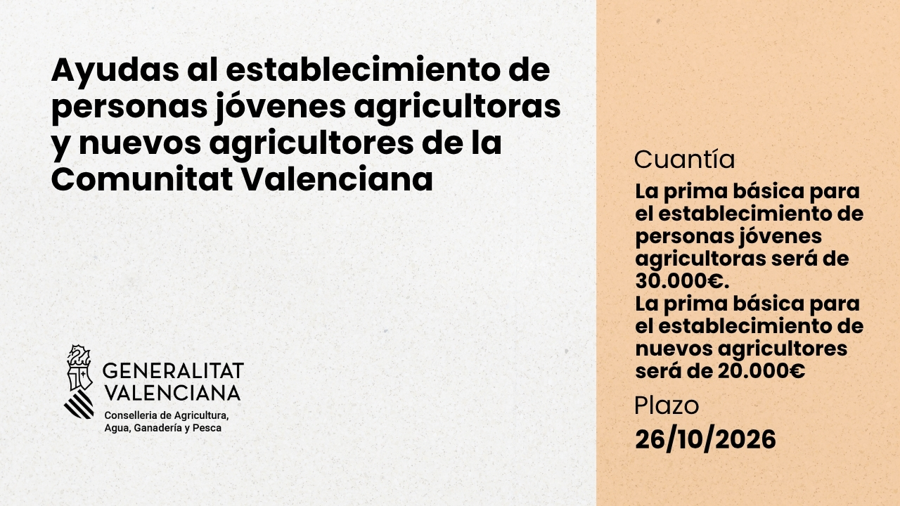 Ayudas al establecimiento de personas j�venes agricultoras y nuevos agricultores de la Comunitat Valenciana