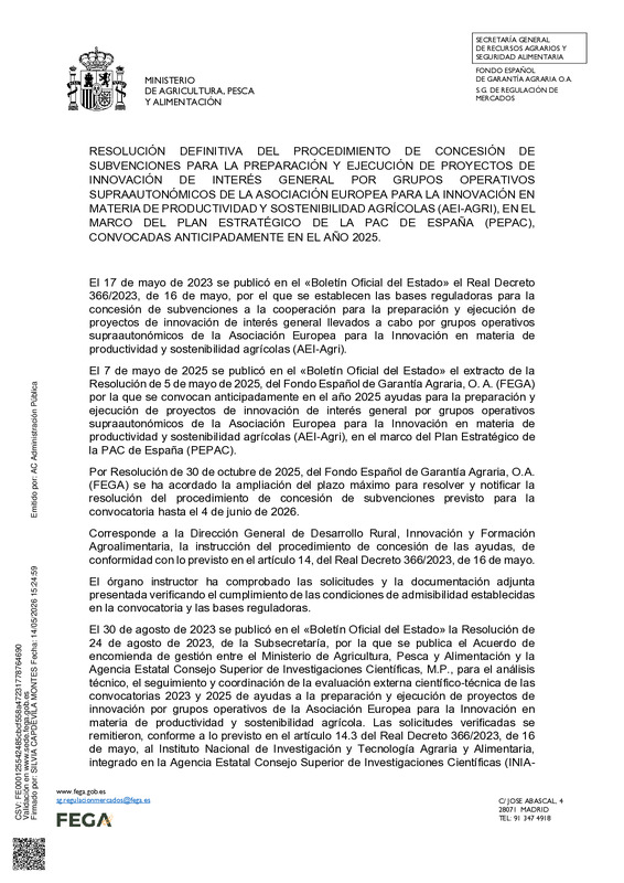 Resoluci�n concesi�n Espa�a PROYECTOS DE INNOVACI�N DE INTER�S GENERAL