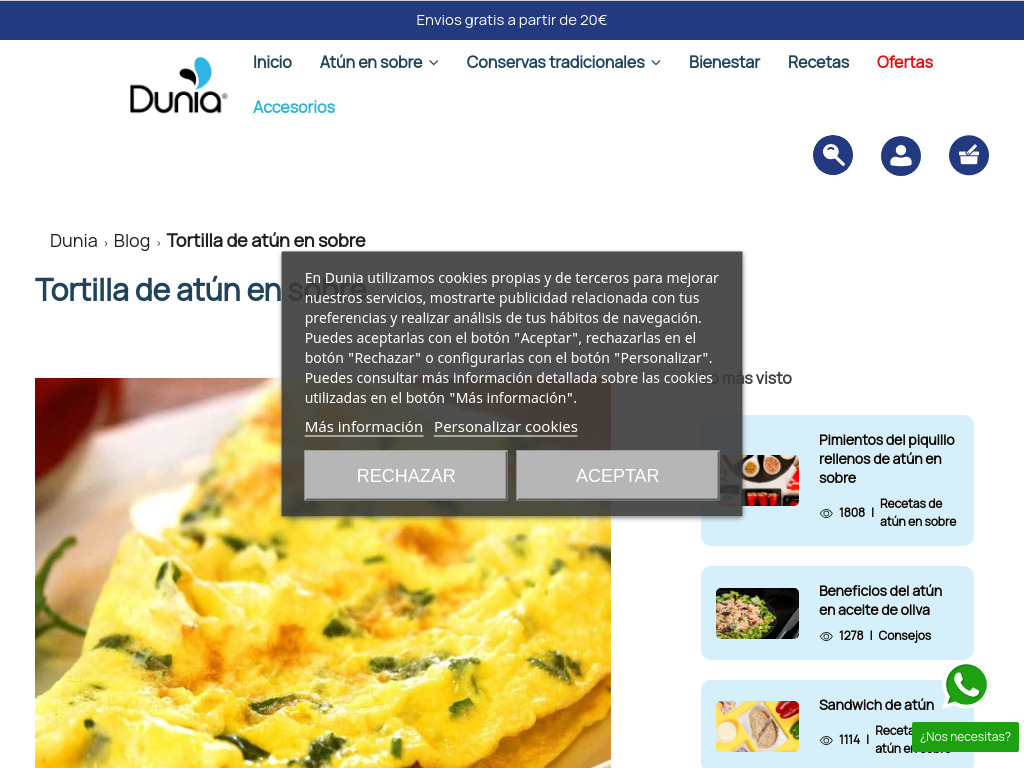 Tortilla de atún en sobre